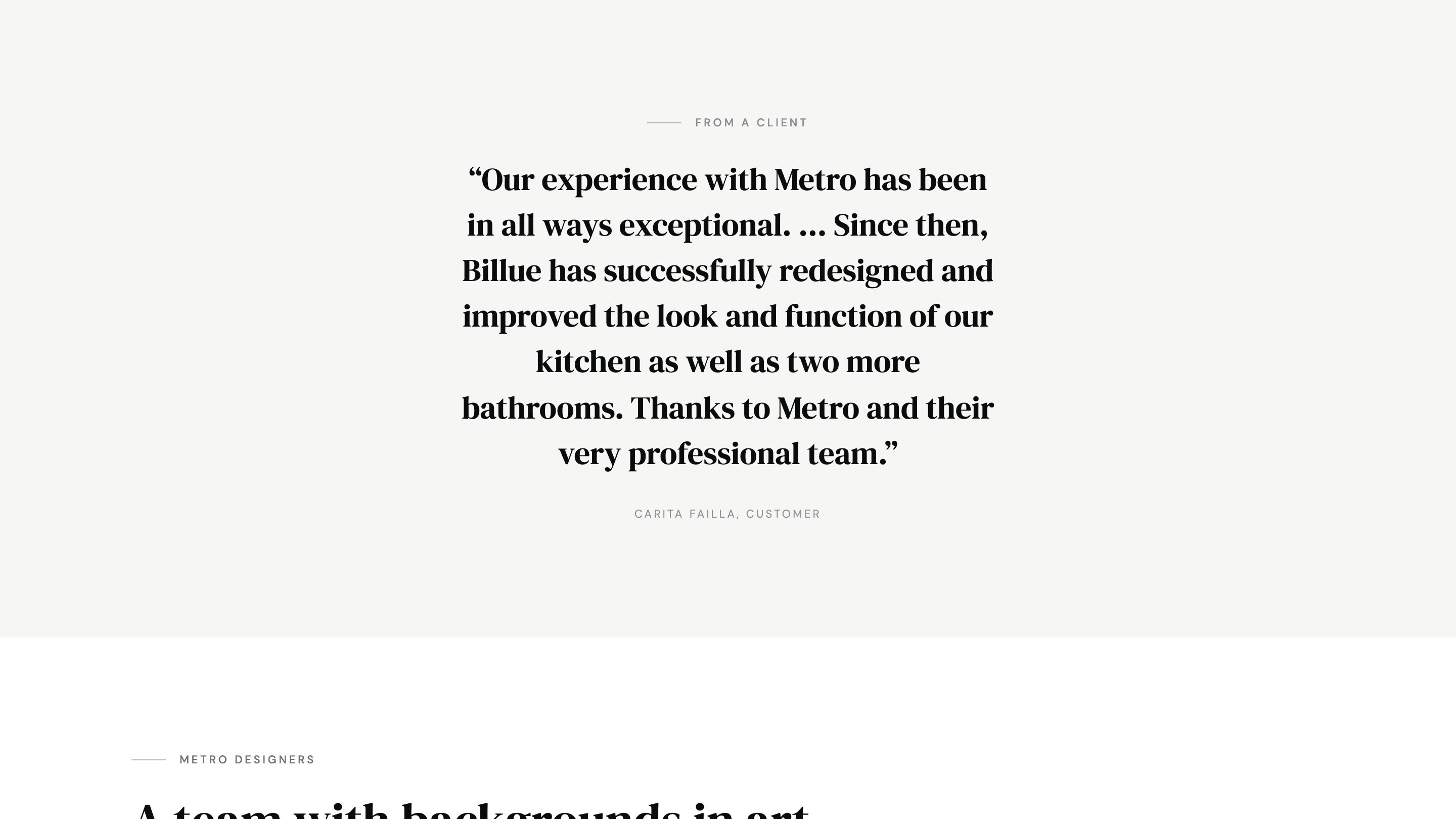 The client testimonial section of the new homepage
